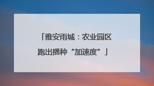 雅安雨城：农业园区跑出播种“加速度”